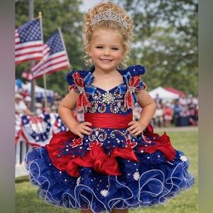 Patriotic Red & Blue Girls Pageant Costume Dress